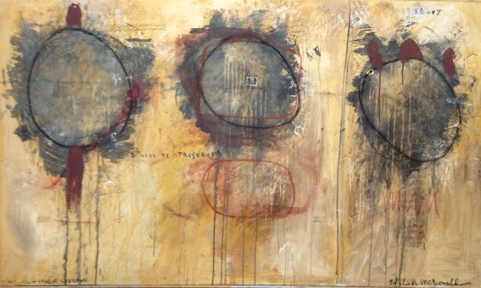 "First Love & Other Sorrows," mixed media, 3 x 5 feet