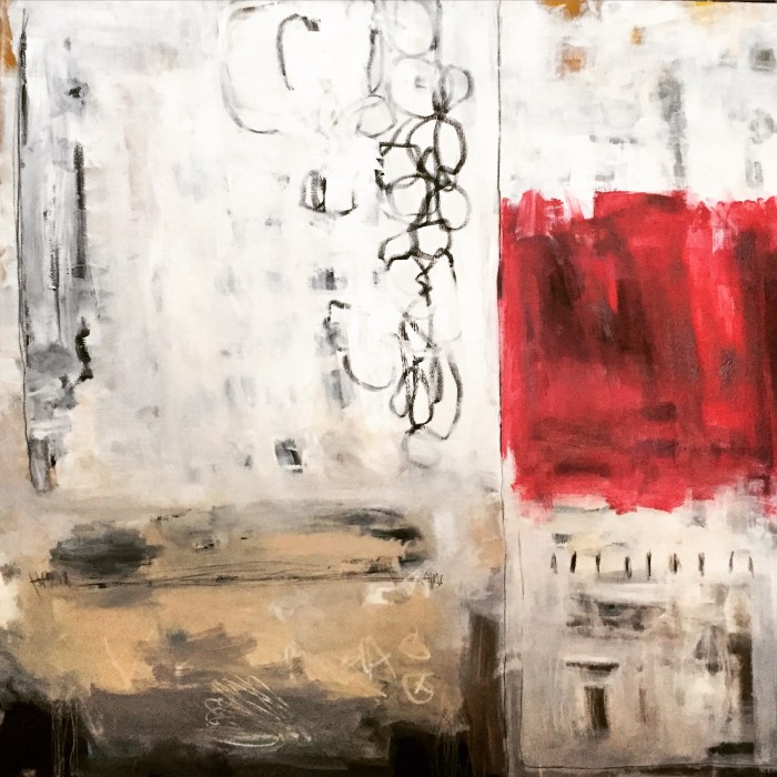 Variation on Red, mixed media, 48 x 48